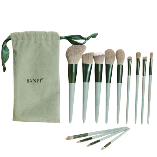 Green Makeup Brush Set + Bag
